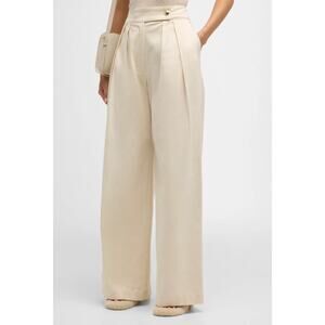 Sablyn Trousers Brooklyn Pleated Tailored Twill Pants Wide Leg Cream Sz M Medium